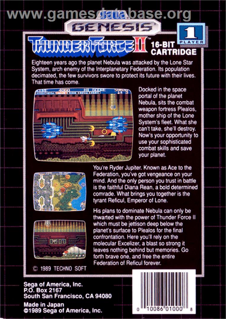 Thunder Force II - Sega Genesis - Artwork - Box Back