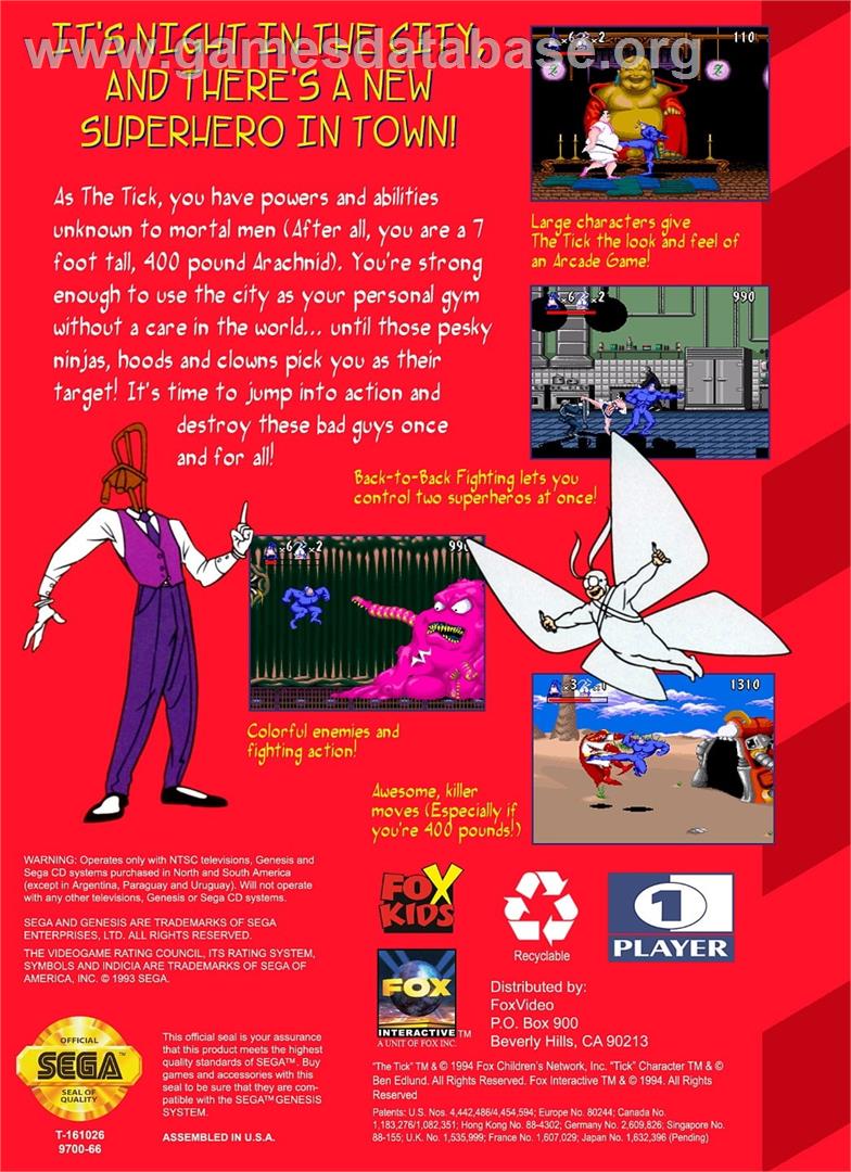 Tick, The - Sega Genesis - Artwork - Box Back