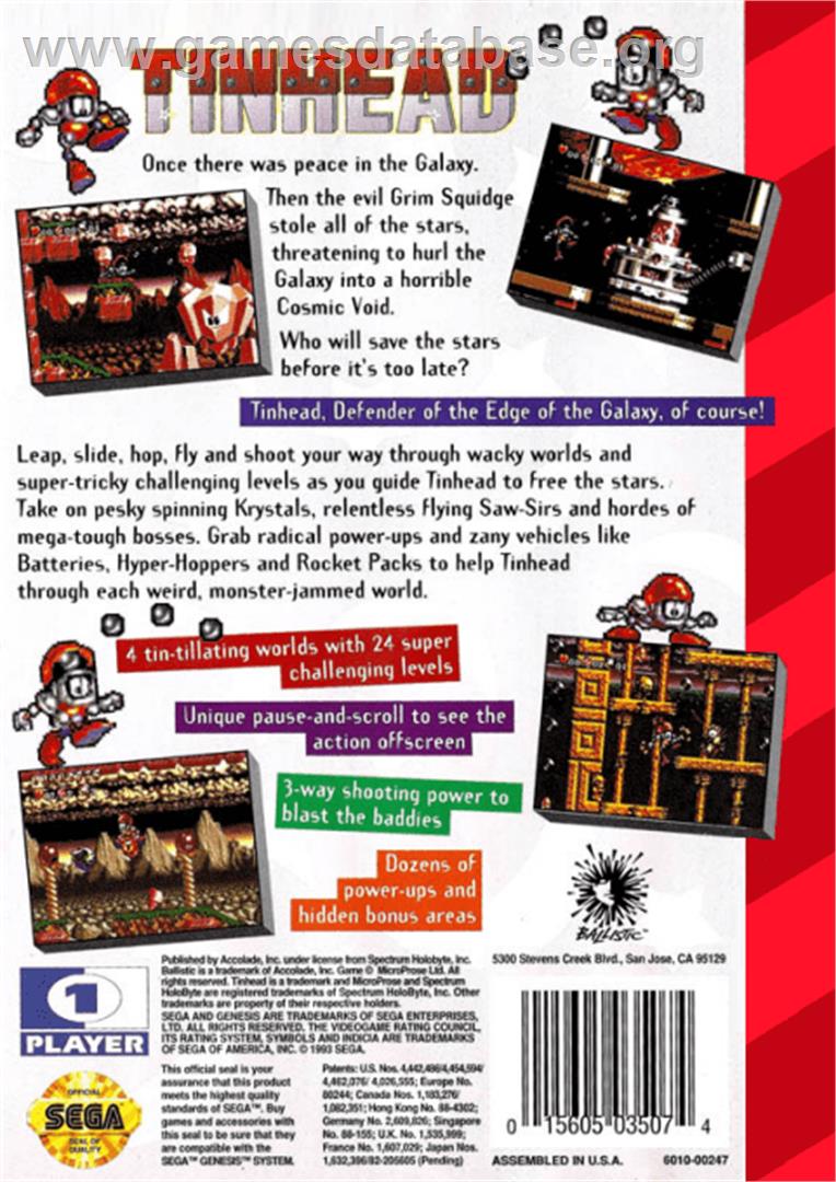 Tin Head - Sega Genesis - Artwork - Box Back