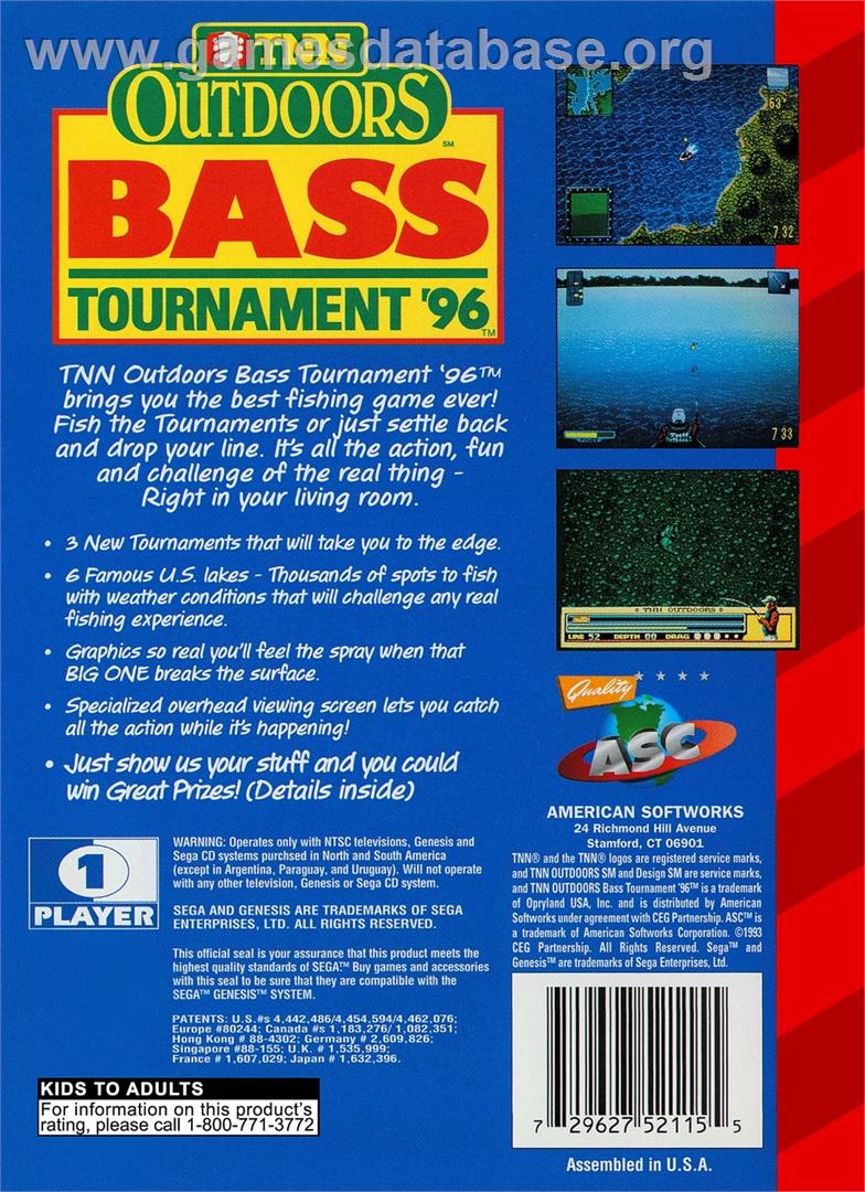 Tnn Outdoors - Bass Tournament '96 - Sega Genesis - Artwork - Box Back