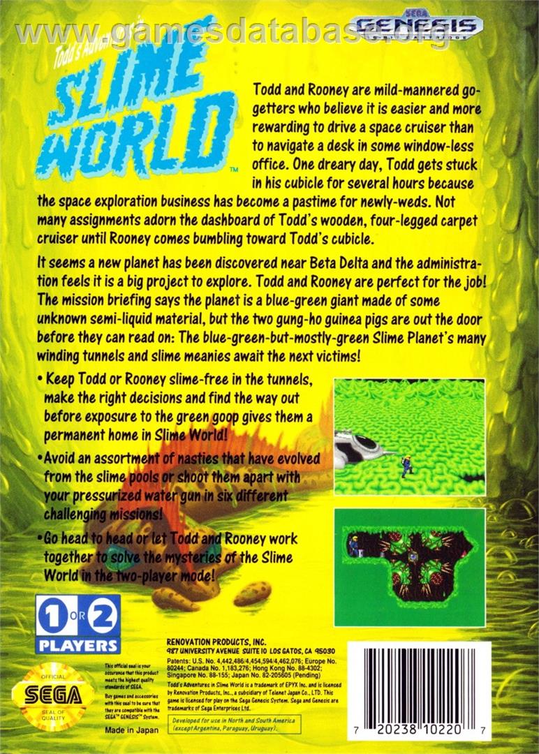 Todd's Adventures In Slime World - Sega Genesis - Artwork - Box Back