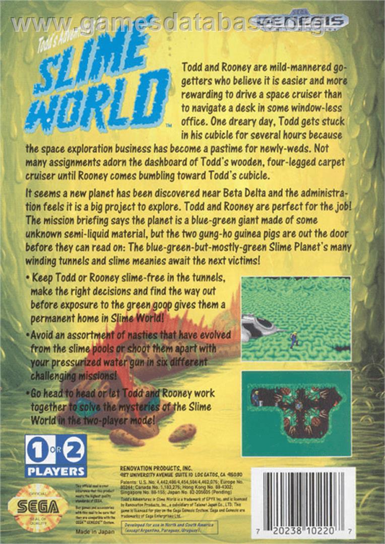 Todd's Adventures in Slime World - Sega Genesis - Artwork - Box Back