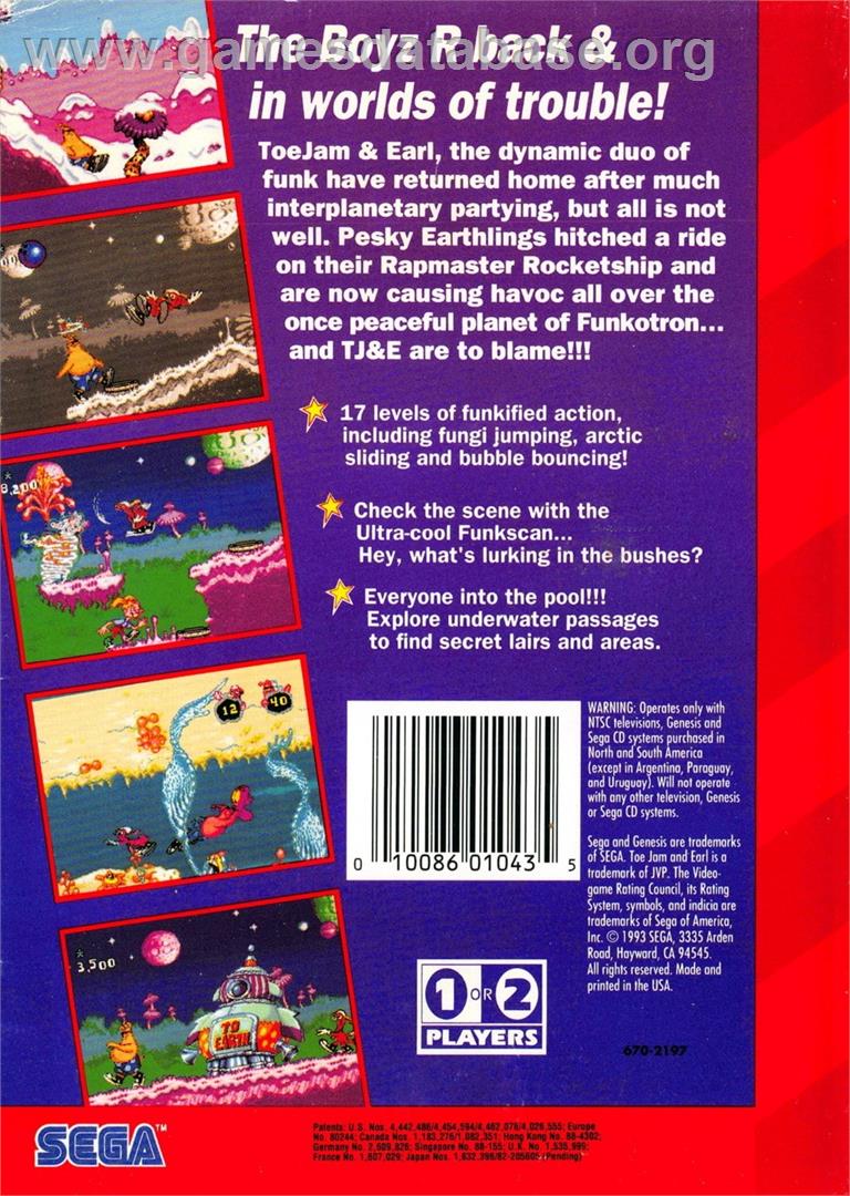 Toejam And Earl 2 - Panic On Funkotron - Sega Genesis - Artwork - Box Back