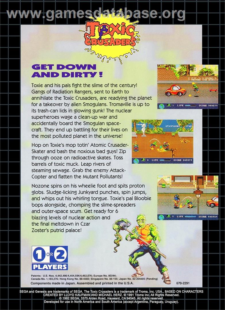 Toxic Crusaders - Sega Genesis - Artwork - Box Back
