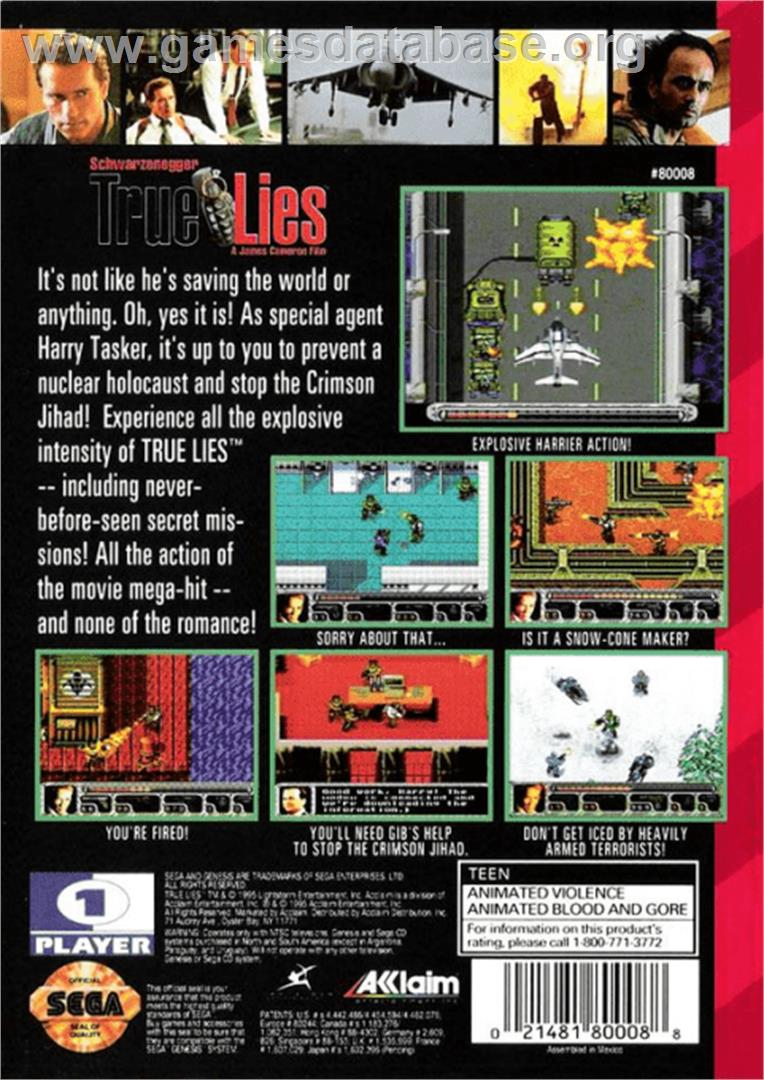 True Lies - Sega Genesis - Artwork - Box Back