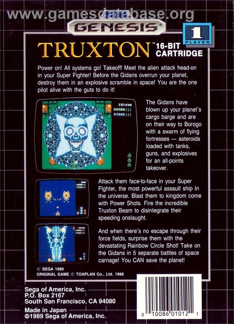 Truxton / Tatsujin - Sega Genesis - Artwork - Box Back
