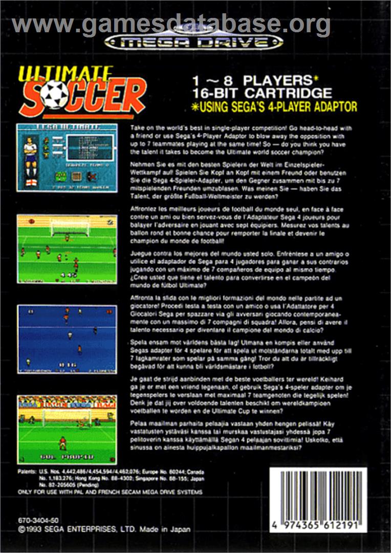 Ultimate Soccer - Sega Genesis - Artwork - Box Back