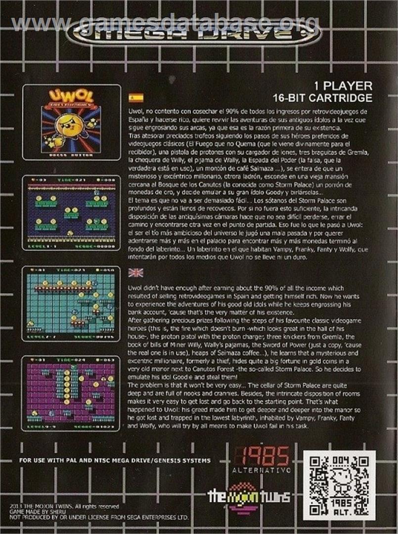 Uwol - Quest For Money - Sega Genesis - Artwork - Box Back