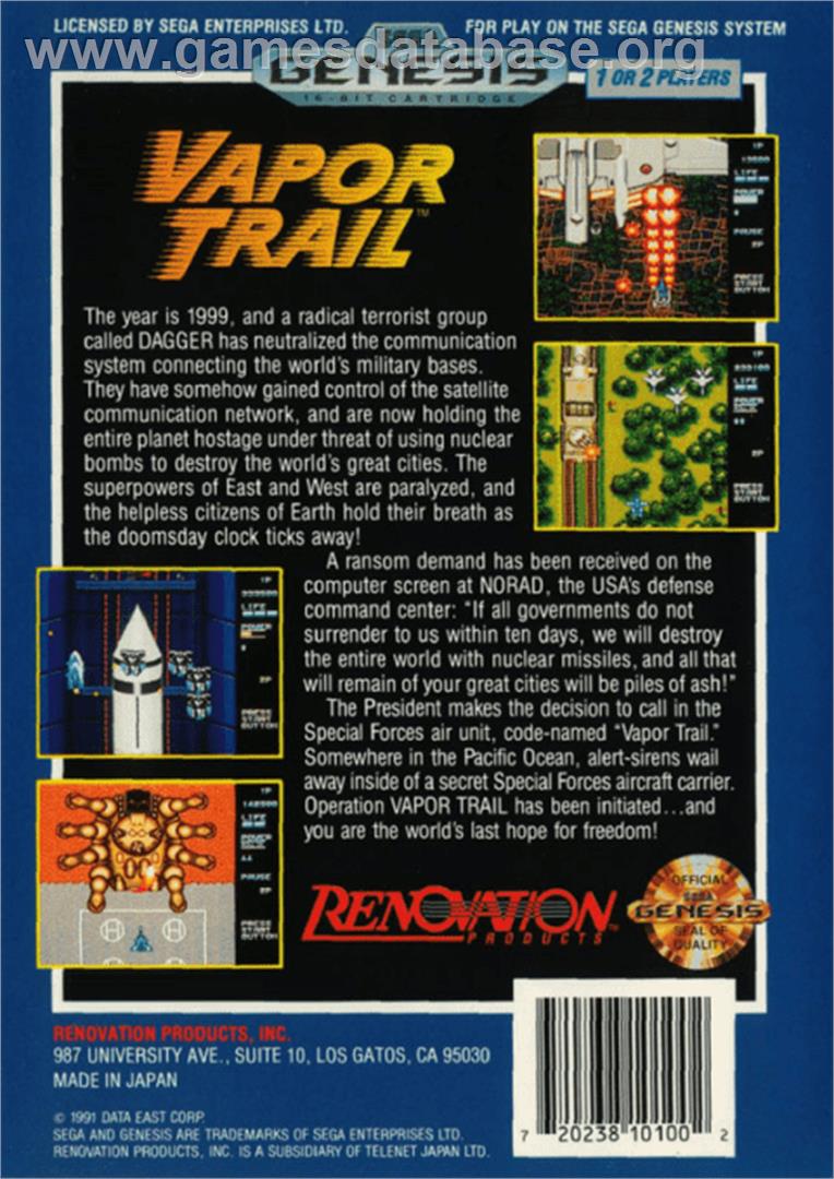 Vapor Trail - Sega Genesis - Artwork - Box Back