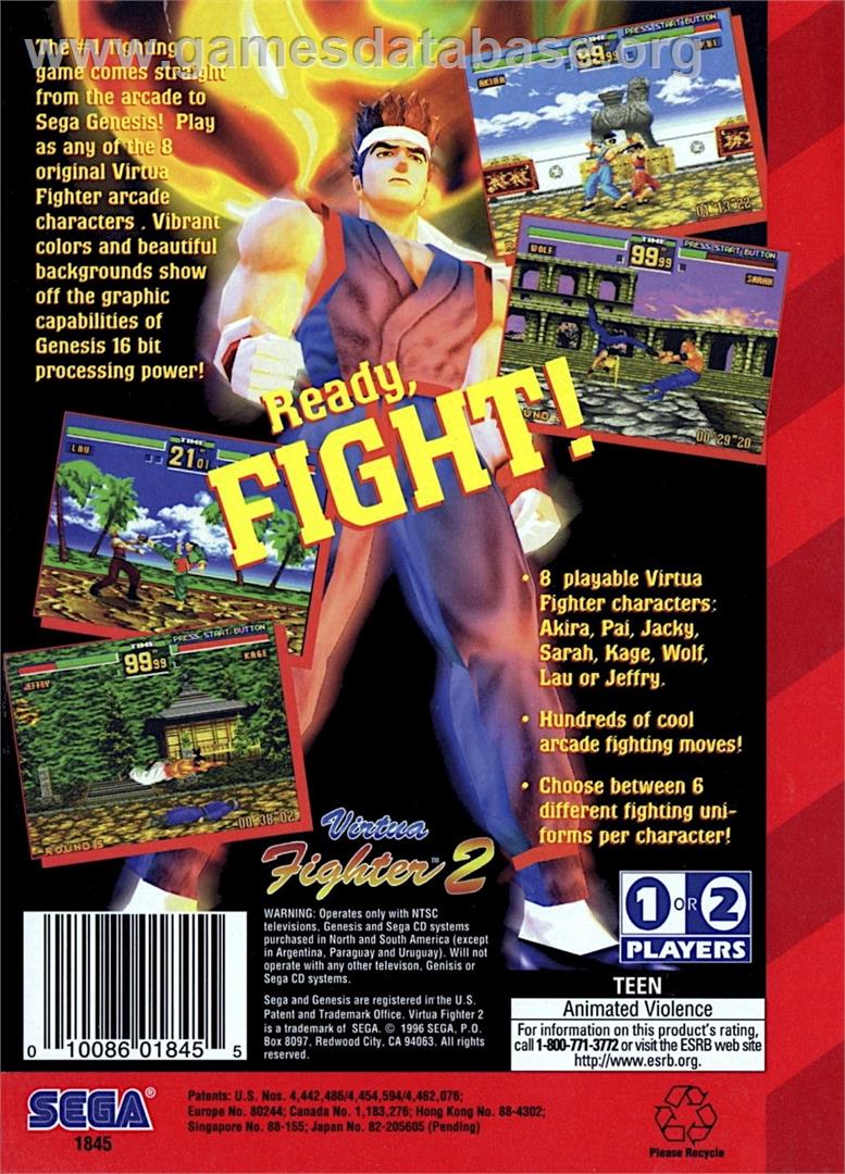 Virtua Fighter 2 - Sega Genesis - Artwork - Box Back