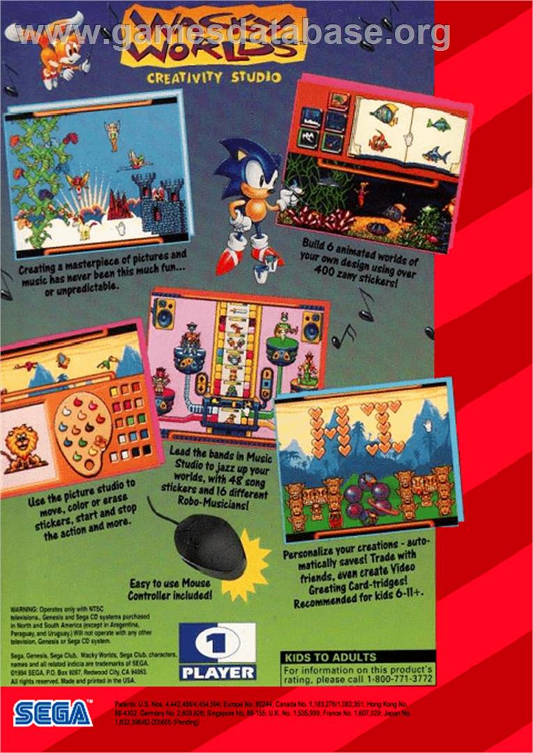 Wacky Worlds Creativity Studio - Sega Genesis - Artwork - Box Back