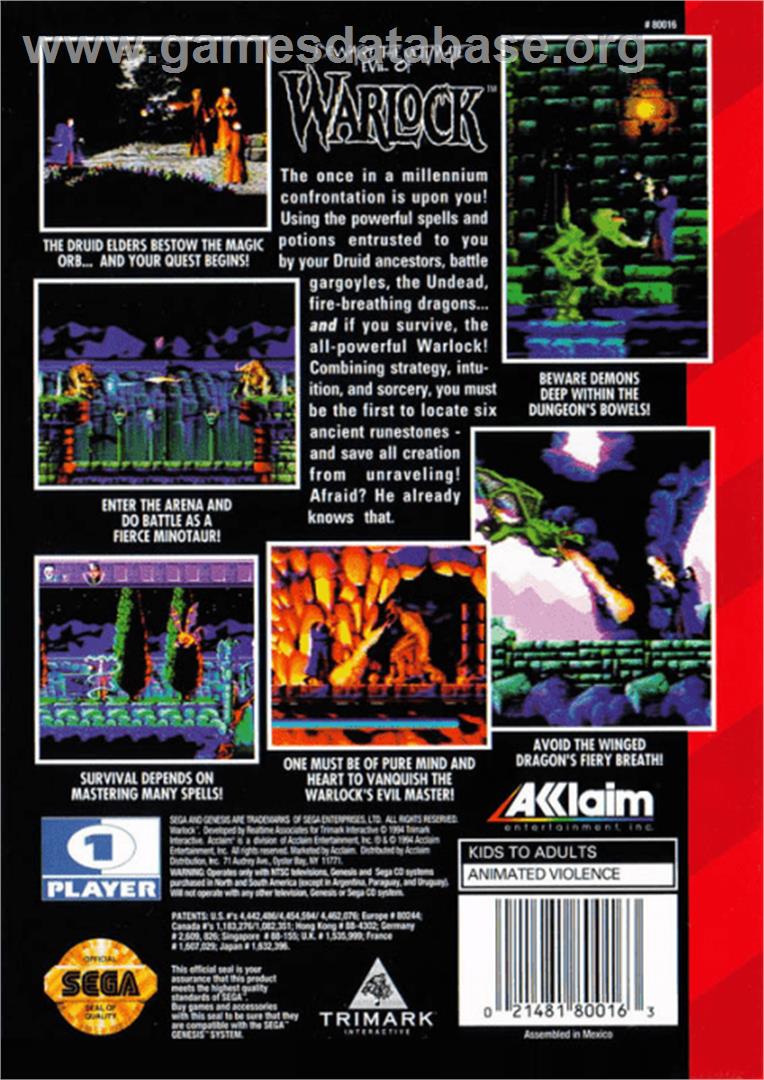 Warlock - Sega Genesis - Artwork - Box Back