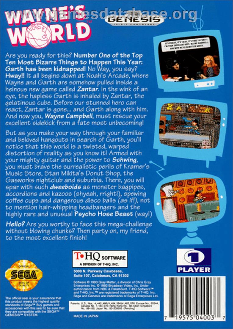 Wayne's World - Sega Genesis - Artwork - Box Back