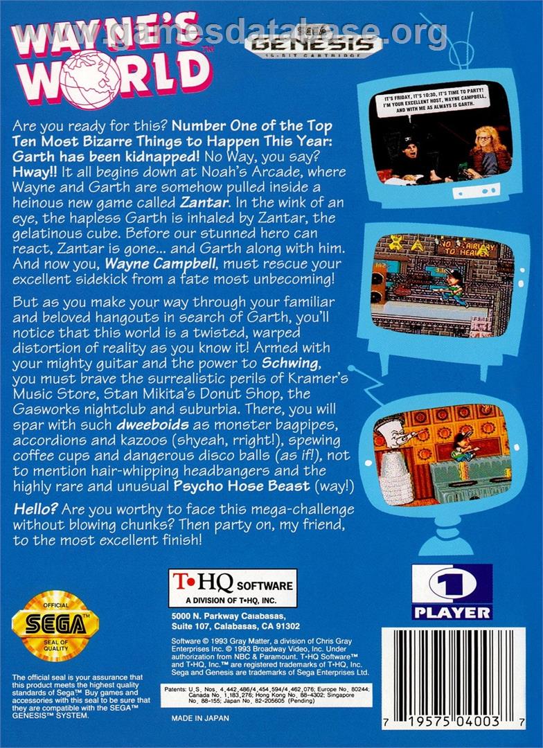 Wayne's World - Sega Genesis - Artwork - Box Back