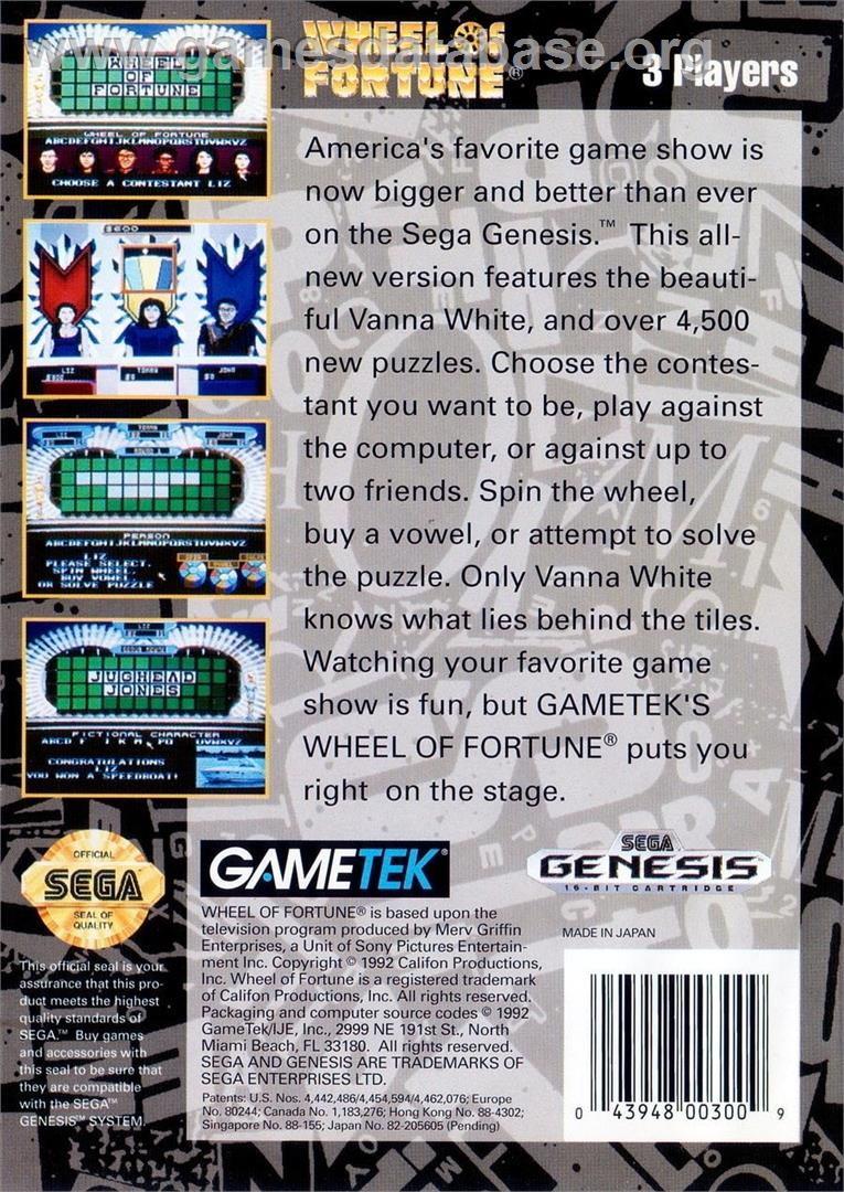 Wheel Of Fortune - Sega Genesis - Artwork - Box Back