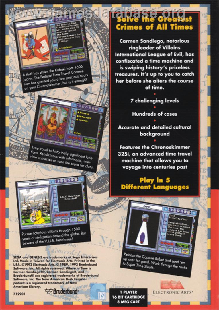 Where in Time is Carmen Sandiego - Sega Genesis - Artwork - Box Back