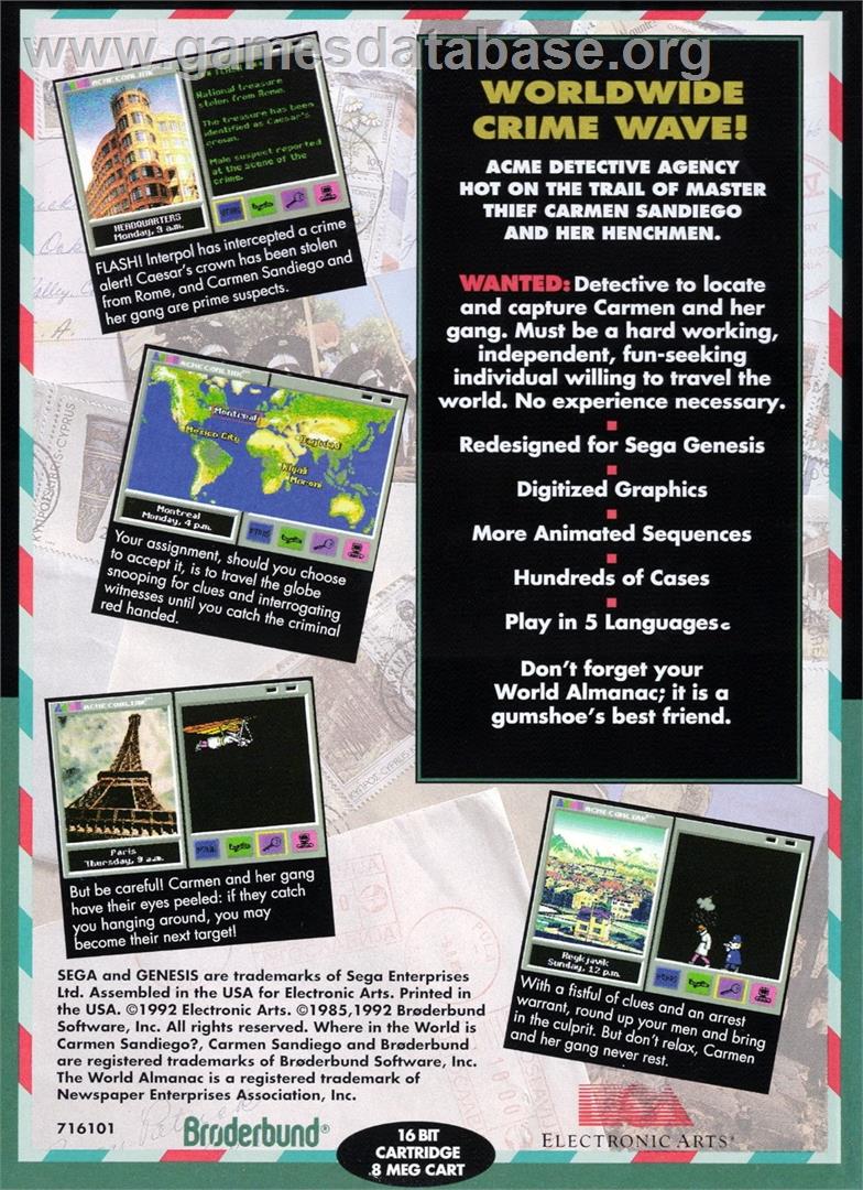 Where in the World is Carmen Sandiego? - Sega Genesis - Artwork - Box Back