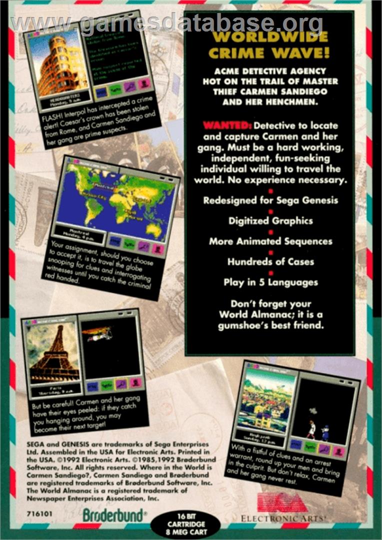 Where in the World is Carmen Sandiego - Sega Genesis - Artwork - Box Back