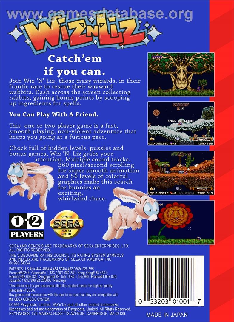Wiz 'n' Liz - The Frantic Wabbit Wescue - Sega Genesis - Artwork - Box Back
