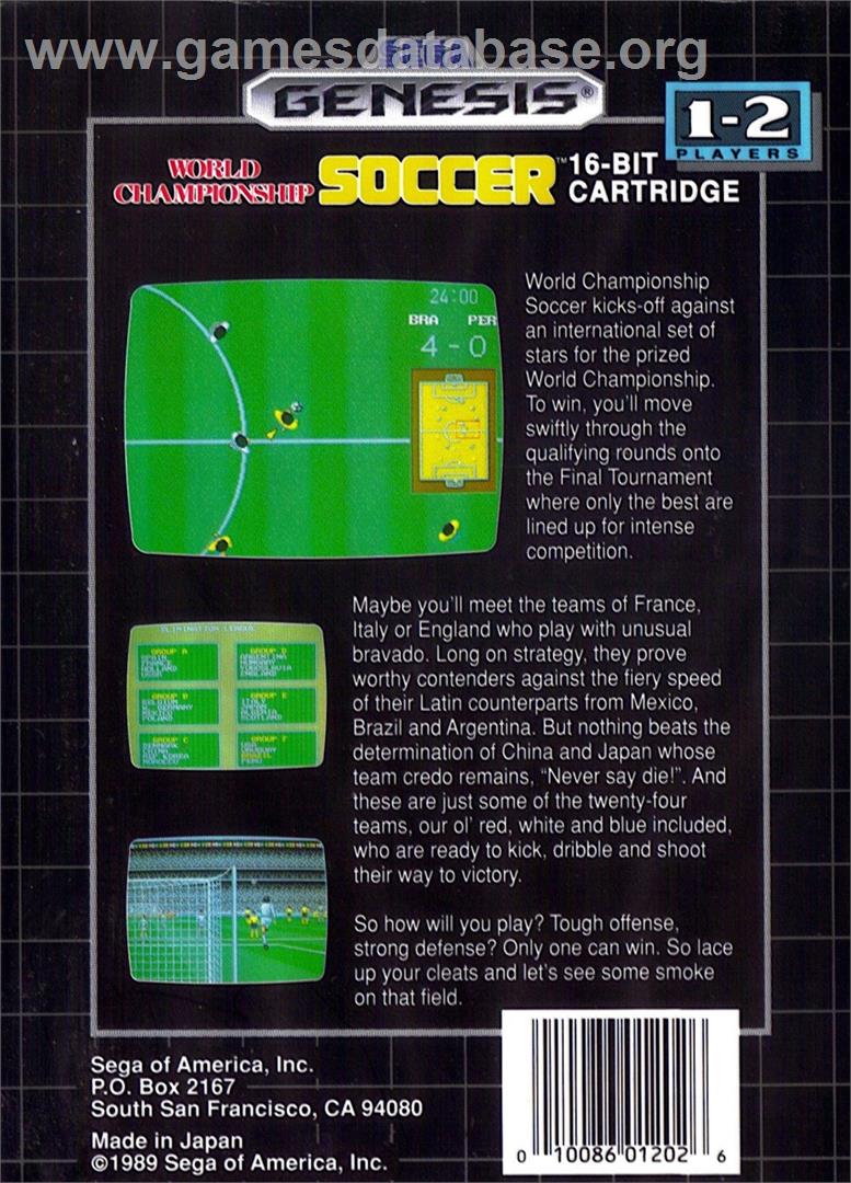 World Championship Soccer - Sega Genesis - Artwork - Box Back