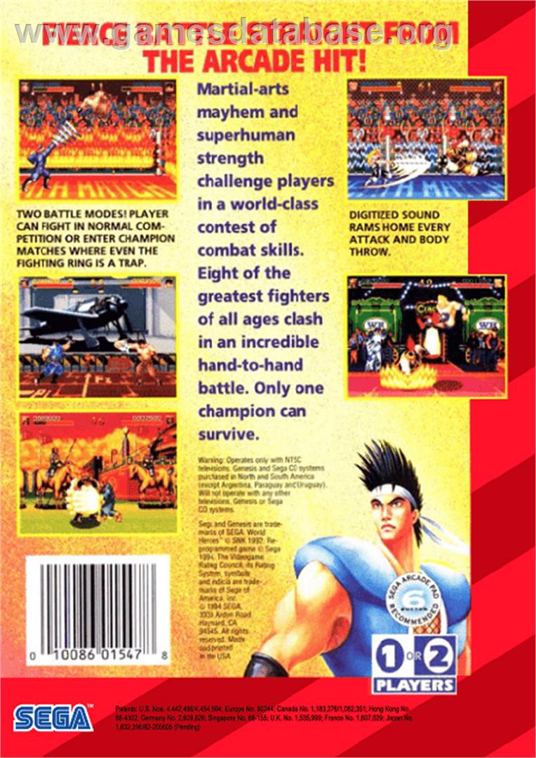 World Heroes - Sega Genesis - Artwork - Box Back
