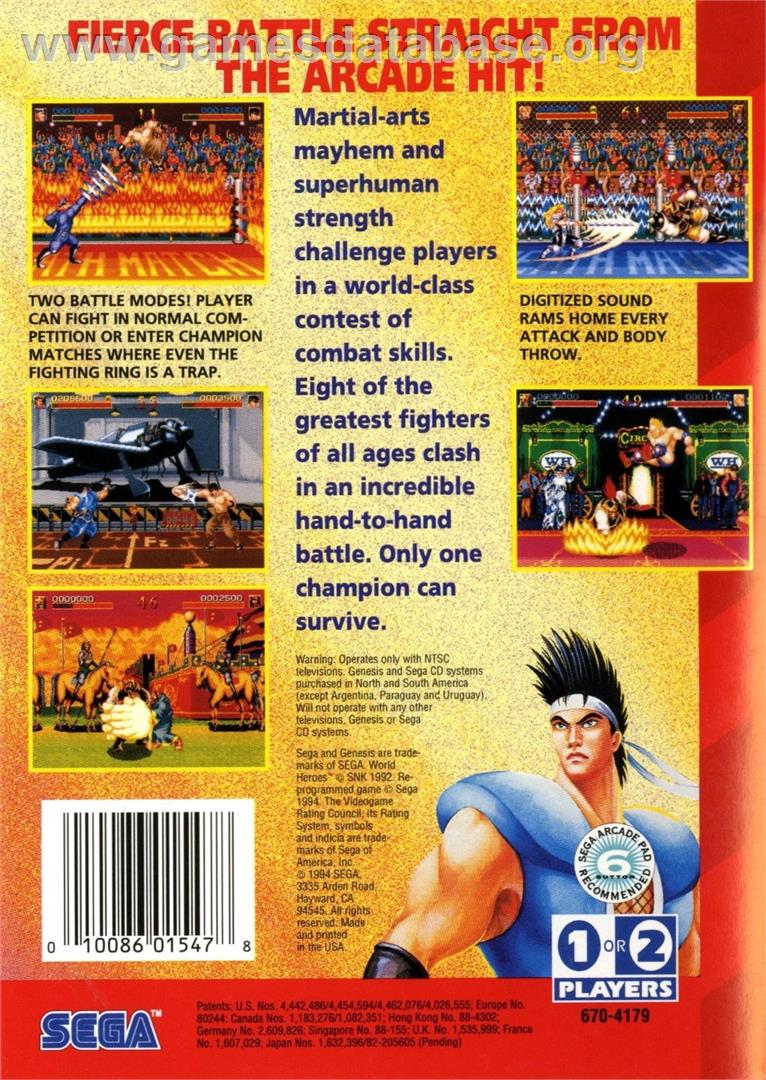 World Heroes - Sega Genesis - Artwork - Box Back
