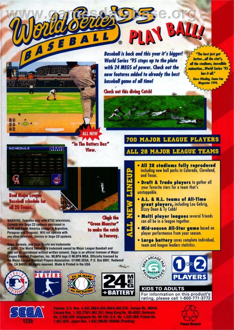 World Series Baseball '95 - Sega Genesis - Artwork - Box Back