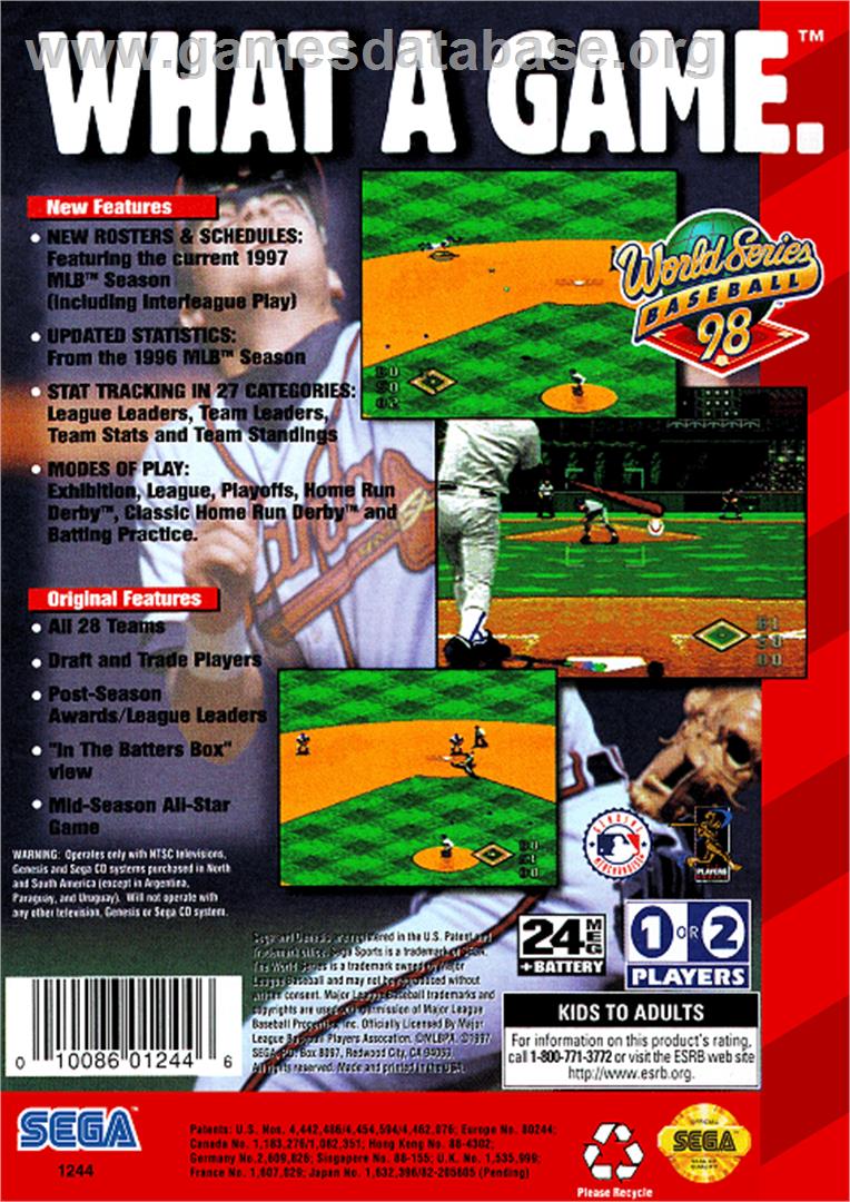 World Series Baseball '98 - Sega Genesis - Artwork - Box Back