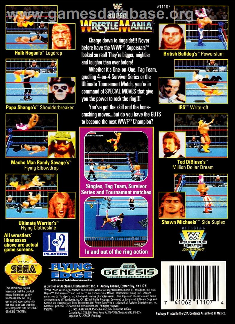Wwf Super Wrestlemania - Sega Genesis - Artwork - Box Back