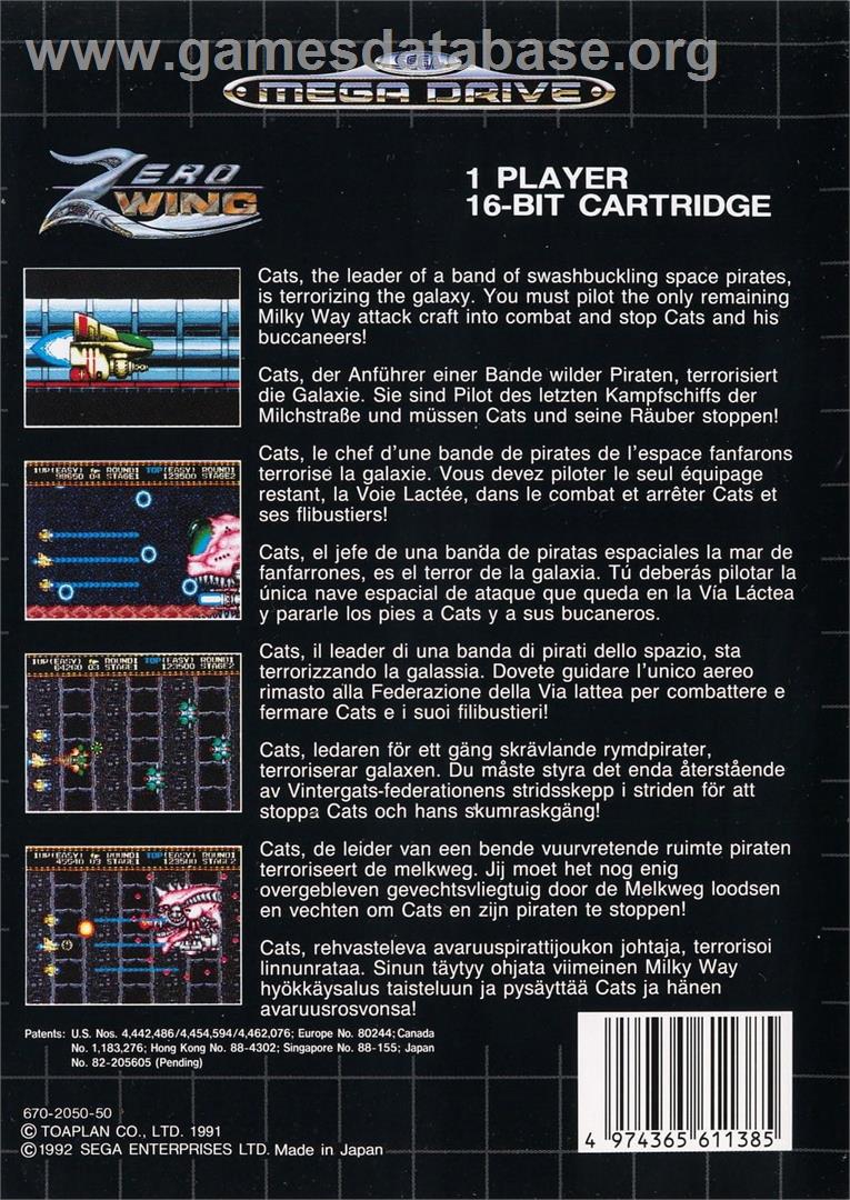 Zero Wing - Sega Genesis - Artwork - Box Back