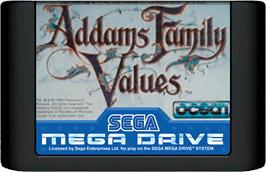Cartridge artwork for Addams Family Values on the Sega Genesis.