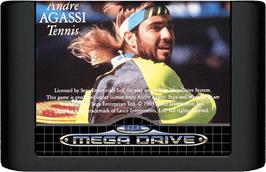 Cartridge artwork for Andre Agassi Tennis on the Sega Genesis.