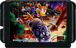 Cartridge artwork for Awesome Possum Kicks Dr. Machino's Butt! on the Sega Genesis.