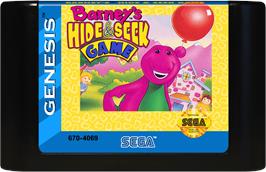 Cartridge artwork for Barney's Hide and Seek Game on the Sega Genesis.