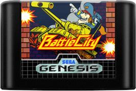 Cartridge artwork for Battle City on the Sega Genesis.