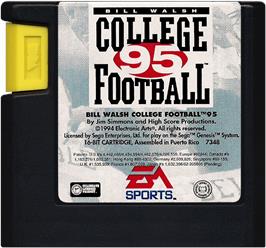 Cartridge artwork for Bill Walsh College Football '95 on the Sega Genesis.