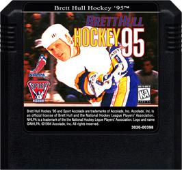 Cartridge artwork for Brett Hull Hockey '95 on the Sega Genesis.
