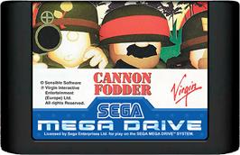 Cartridge artwork for Cannon Fodder on the Sega Genesis.