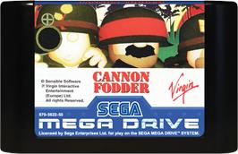 Cartridge artwork for Cannon Fodder on the Sega Genesis.