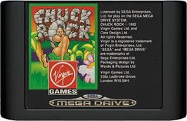 Cartridge artwork for Chuck Rock on the Sega Genesis.