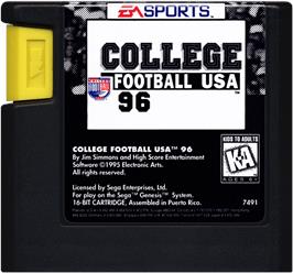 Cartridge artwork for College Football Usa 96 on the Sega Genesis.