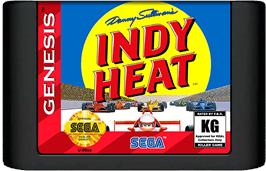 Cartridge artwork for Danny Sullivan's Indy Heat on the Sega Genesis.
