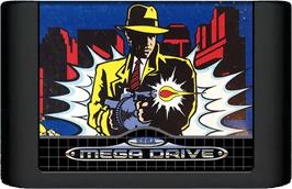 Cartridge artwork for Dick Tracy on the Sega Genesis.