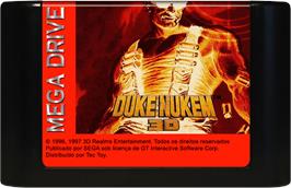 Cartridge artwork for Duke Nukem 3D on the Sega Genesis.