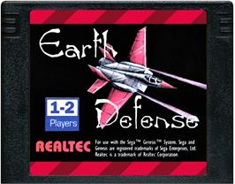 Cartridge artwork for Earth Defense on the Sega Genesis.
