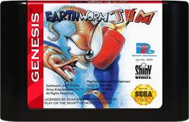 Cartridge artwork for Earthworm Jim on the Sega Genesis.