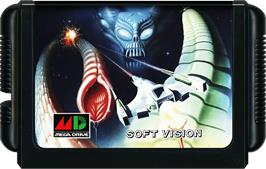 Cartridge artwork for Eliminate Down on the Sega Genesis.