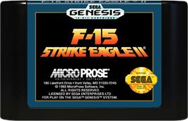 Cartridge artwork for F-15 Strike Eagle 2 on the Sega Genesis.
