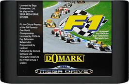 Cartridge artwork for F1 on the Sega Genesis.