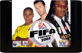 Cartridge artwork for Fifa Road To World Cup 98 on the Sega Genesis.